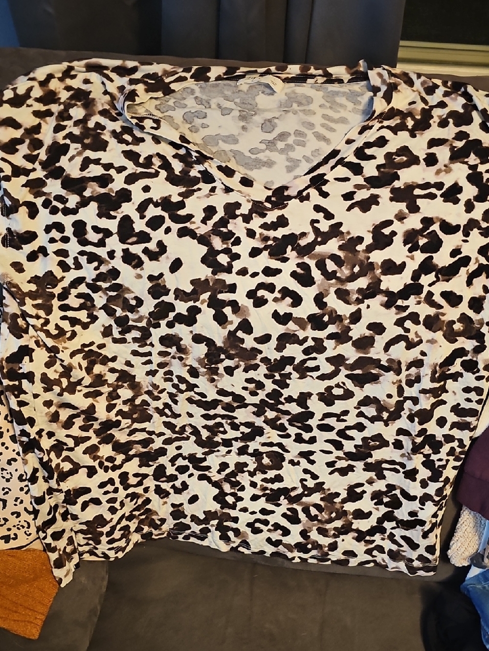 Leopard Print V-Neck Long Sleeve Top - Cream & Brown